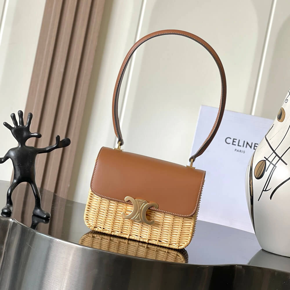 Premium CELINE TEEN GARANCE BAG IN WICKER AND NATURAL CALFSKIN(HIGH-END GRADE) 2533