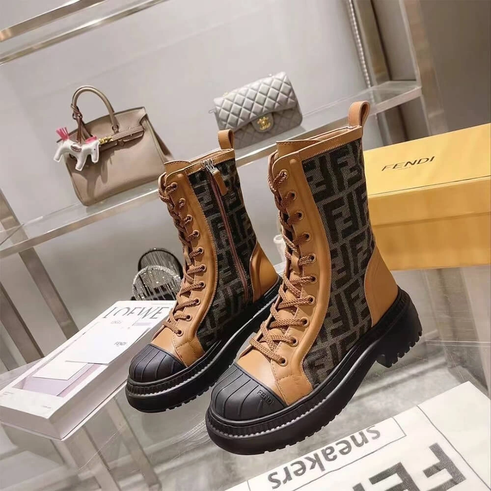 FashionForward FENDI Domino Brown leather biker boots 3404