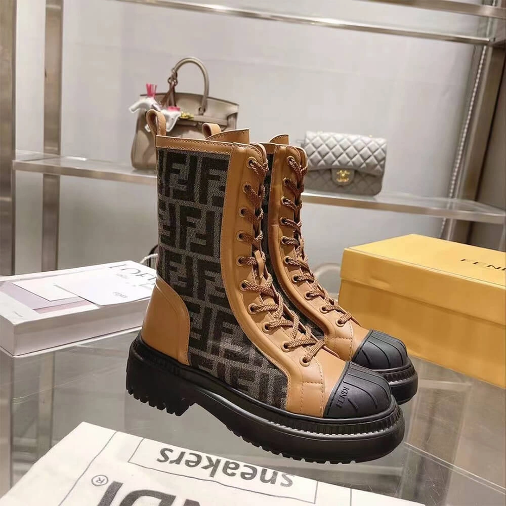 FashionForward FENDI Domino Brown leather biker boots 3404