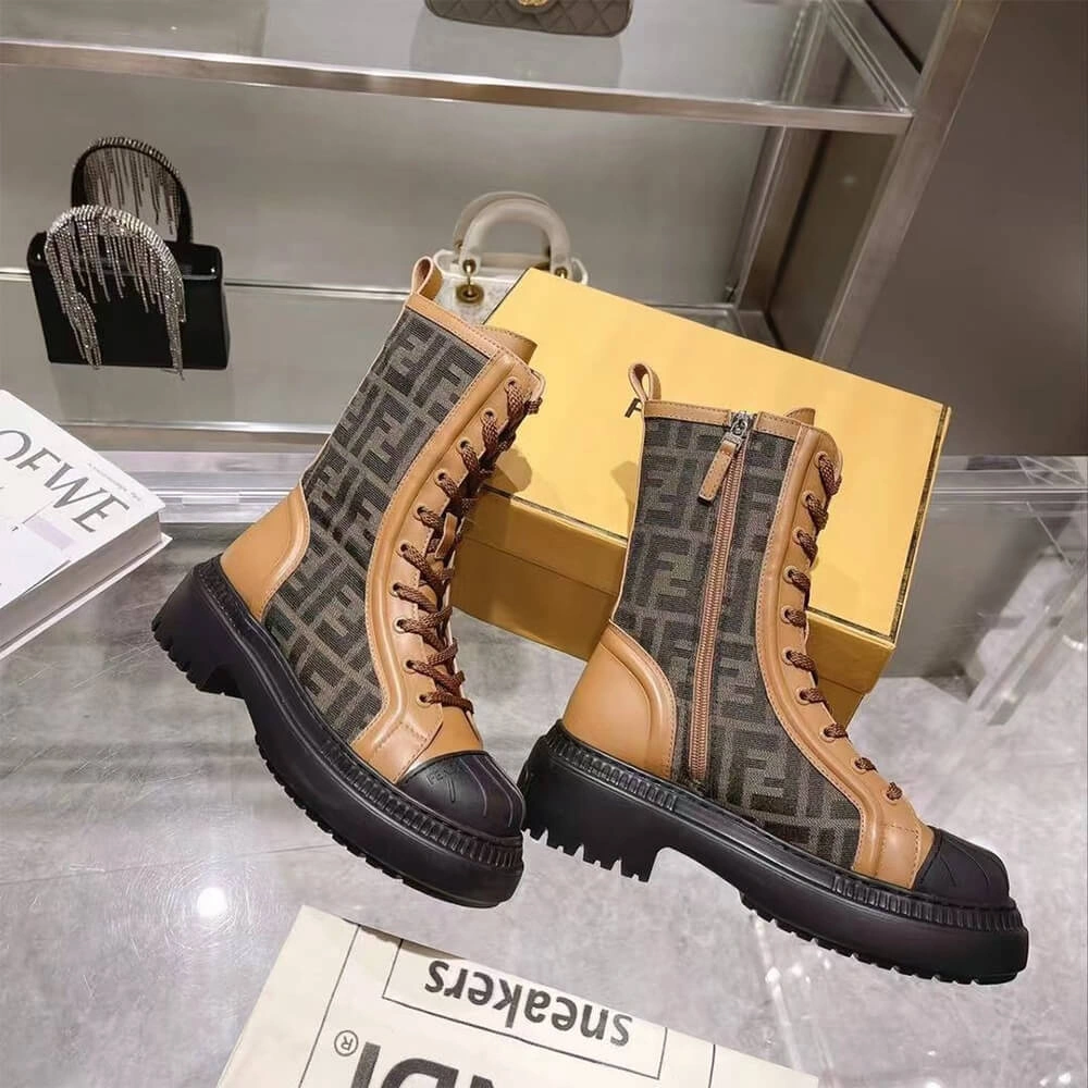 FashionForward FENDI Domino Brown leather biker boots 3404