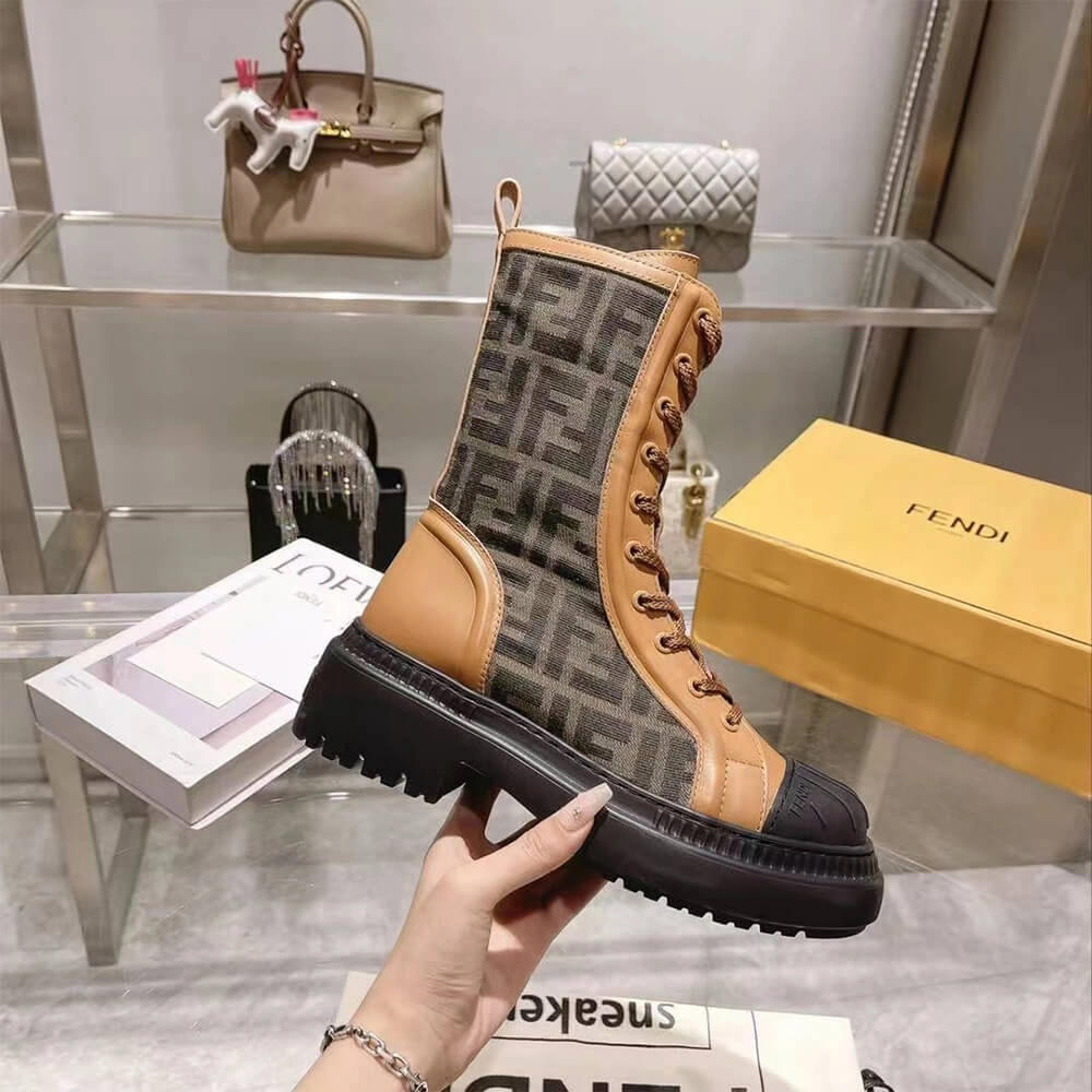 FashionForward FENDI Domino Brown leather biker boots 3404