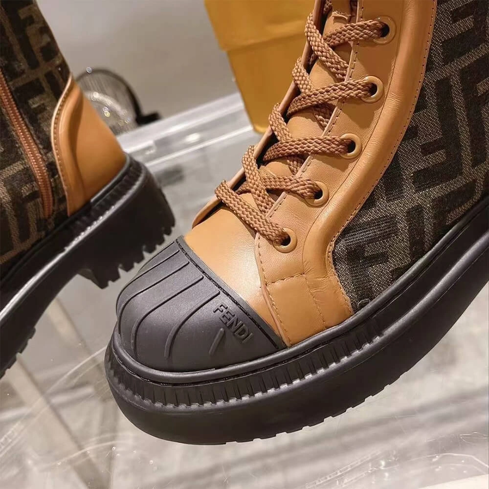 FashionForward FENDI Domino Brown leather biker boots 3404