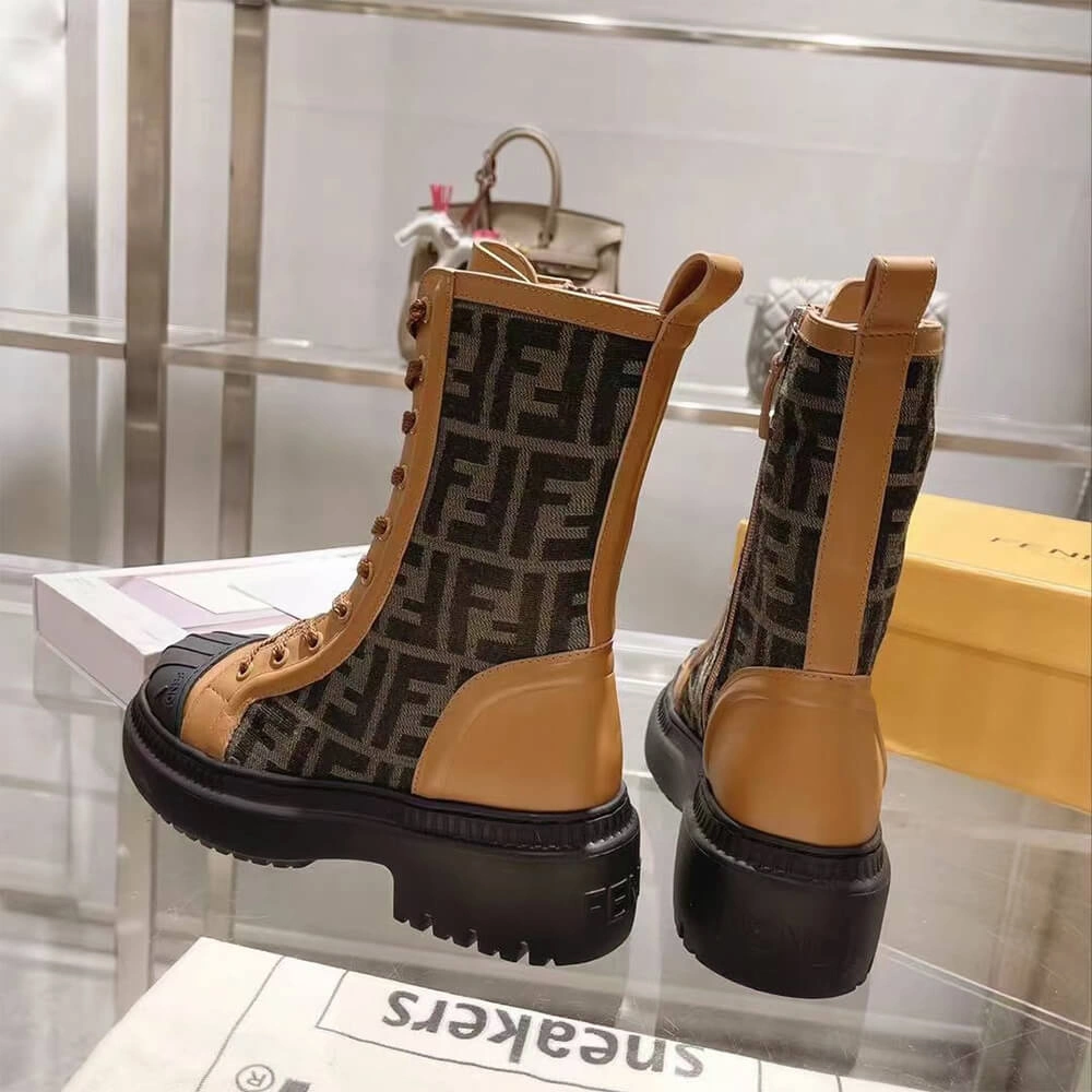 FashionForward FENDI Domino Brown leather biker boots 3404