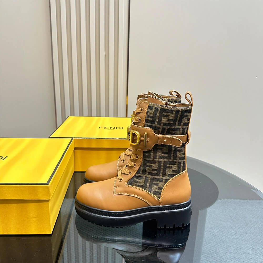 FENDI Fendigraphy logo-plaque leather boots BestValue 3406