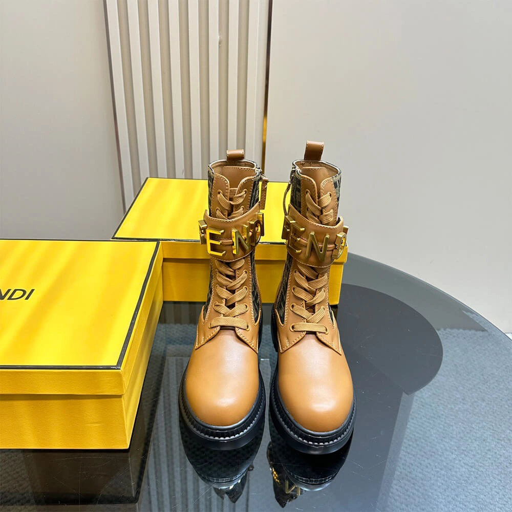 FENDI Fendigraphy logo-plaque leather boots BestValue 3406