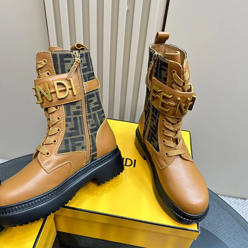FENDI Fendigraphy logo-plaque leather boots BestValue 3406