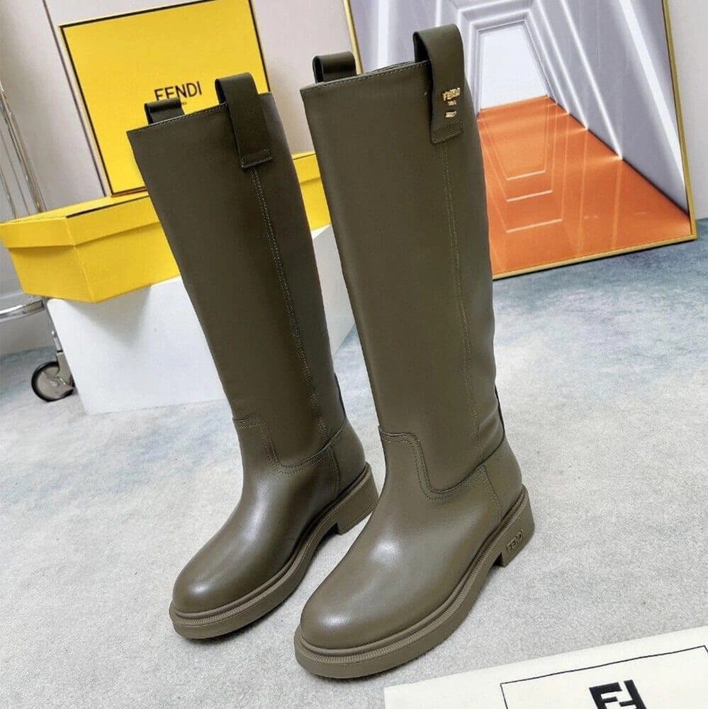 Fendi Filo Green Leather Boots Unisex 3419