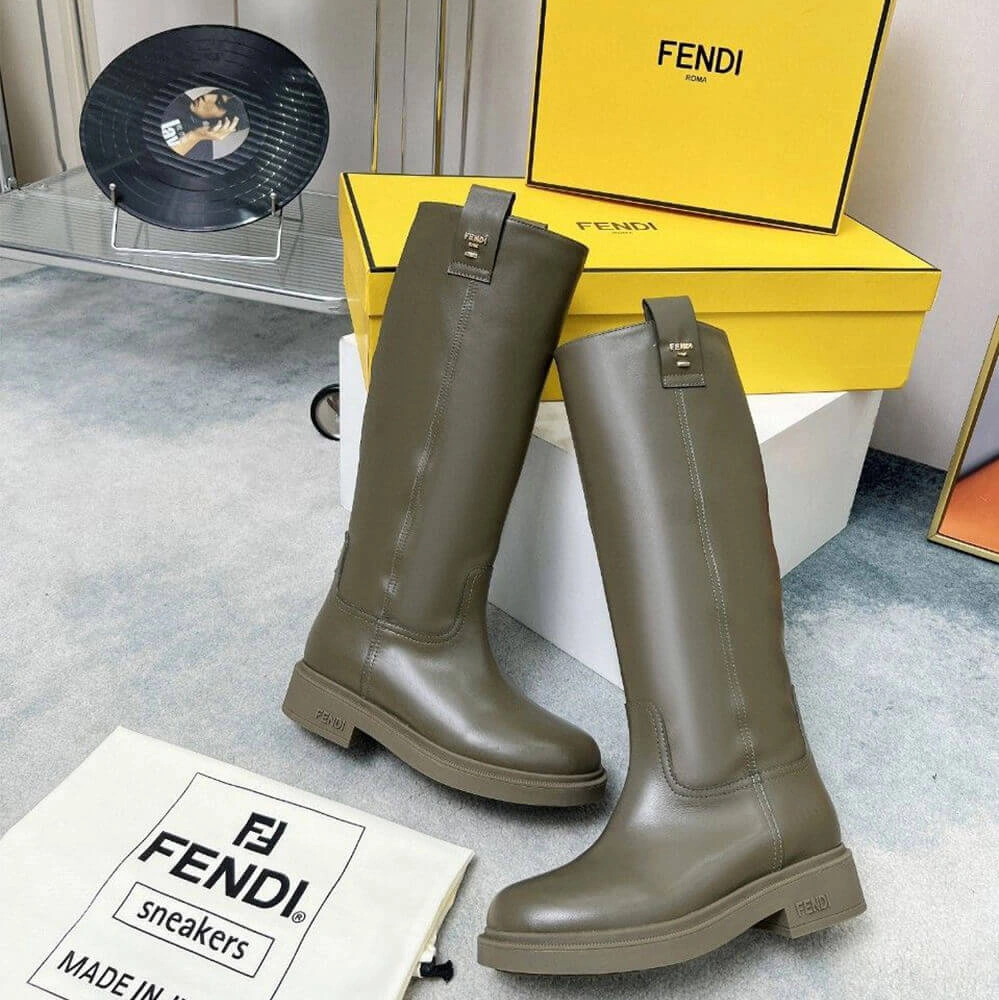 Fendi Filo Green Leather Boots Unisex 3419