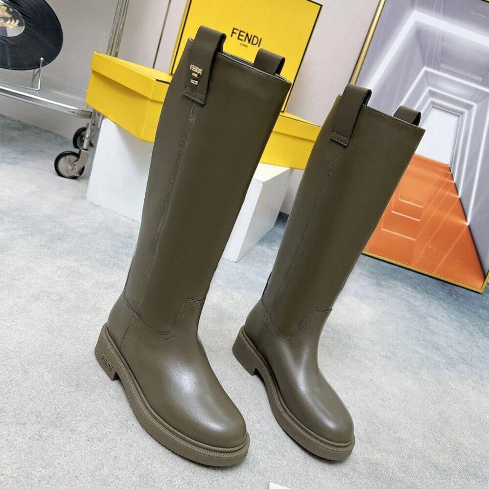 Fendi Filo Green Leather Boots Unisex 3419