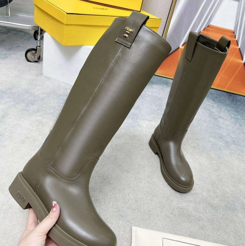 Fendi Filo Green Leather Boots Unisex 3419