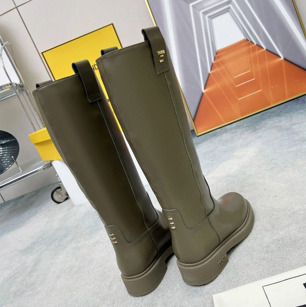 Fendi Filo Green Leather Boots Unisex 3419