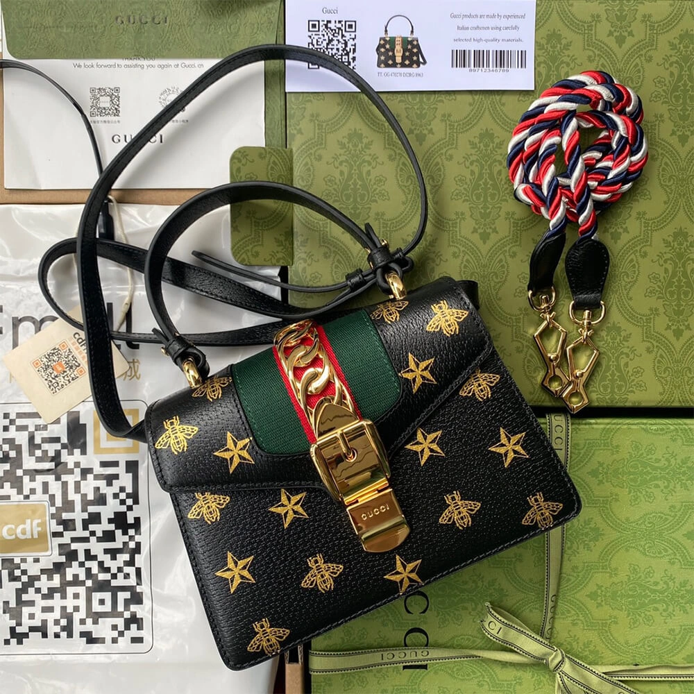 Neat GG Sylvie Bee Star mini leather bag 1111