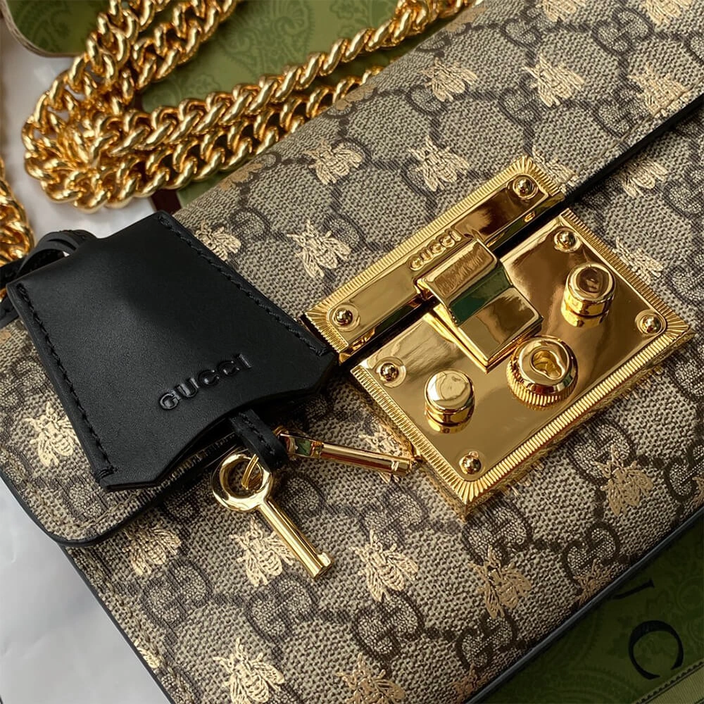Padlock small GG bees shoulder bag Sleek 1098