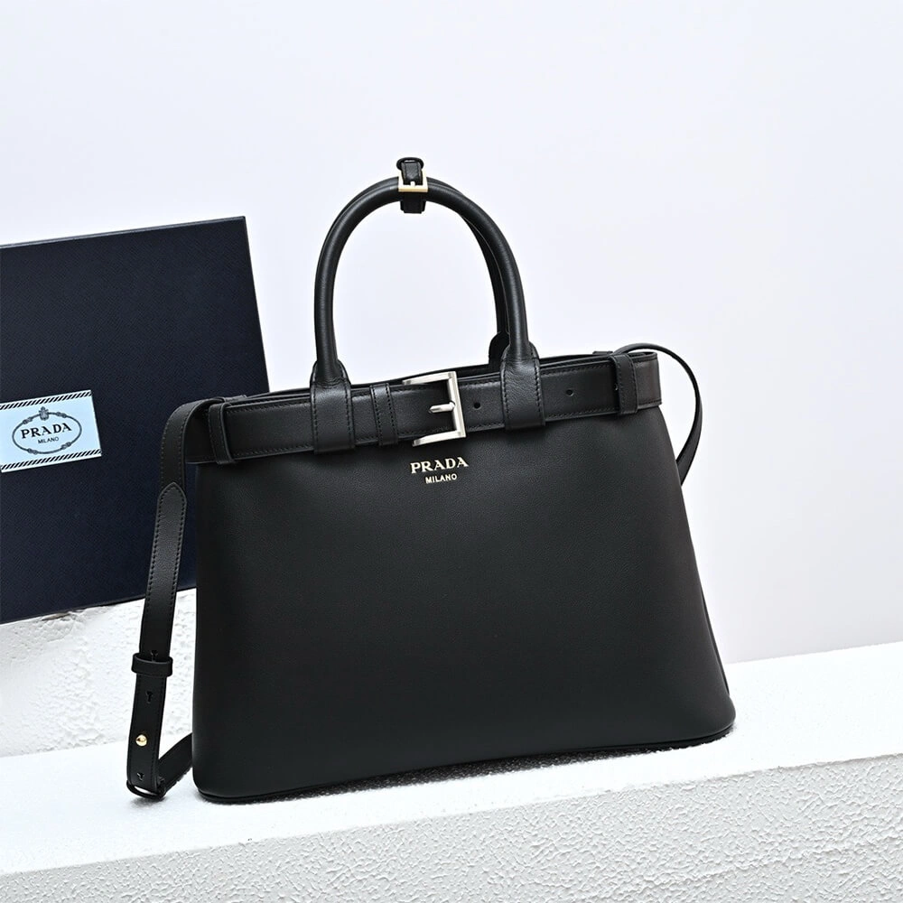 Cozy Prada Buckle medium leather handbag with double belt(high-end grade) 2962