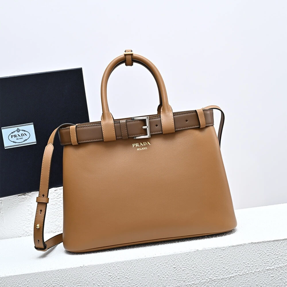OnTrend Prada Buckle medium leather handbag with double belt(high-end grade) 2890