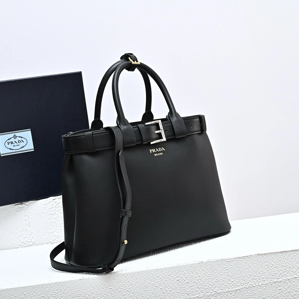 Cozy Prada Buckle medium leather handbag with double belt(high-end grade) 2962