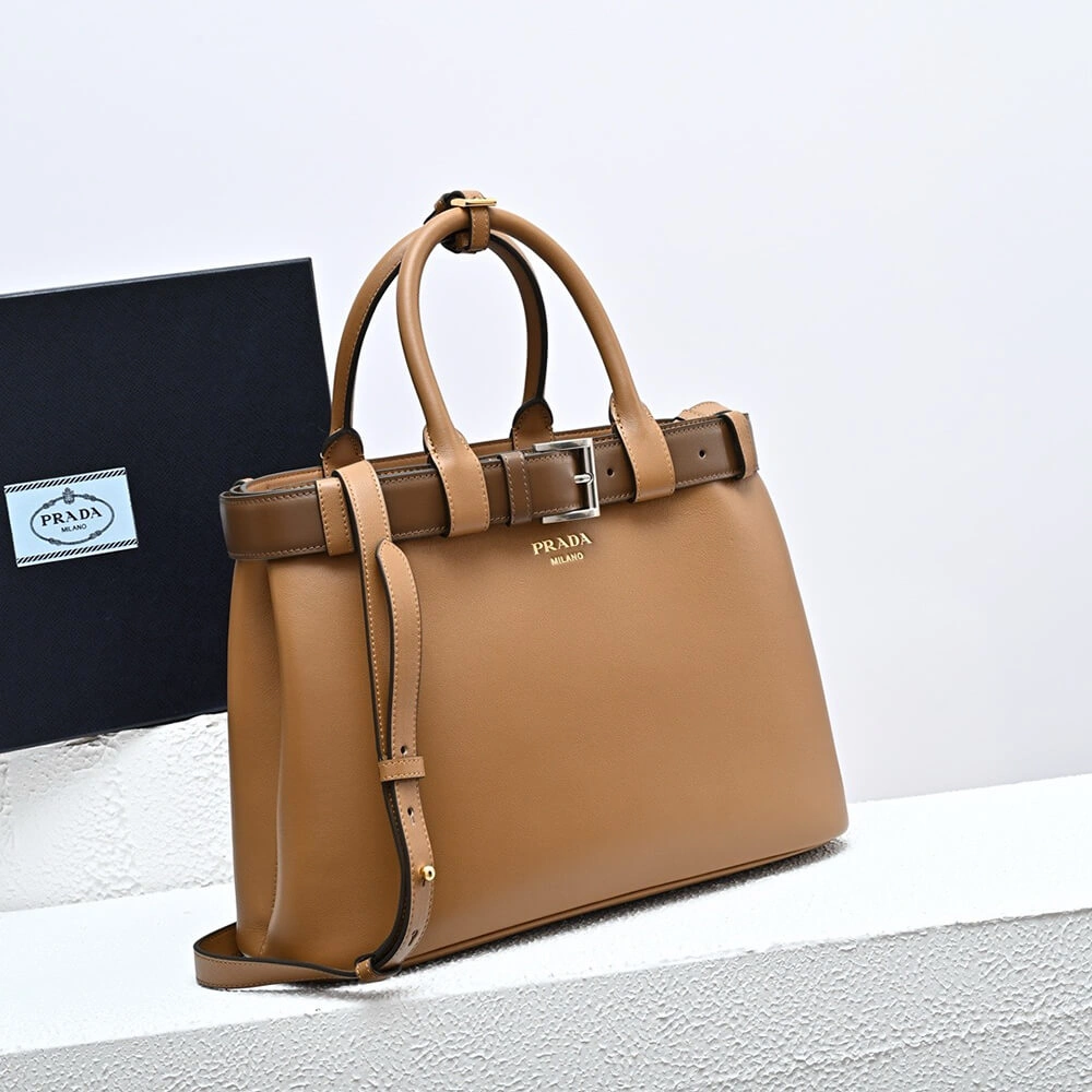 OnTrend Prada Buckle medium leather handbag with double belt(high-end grade) 2890