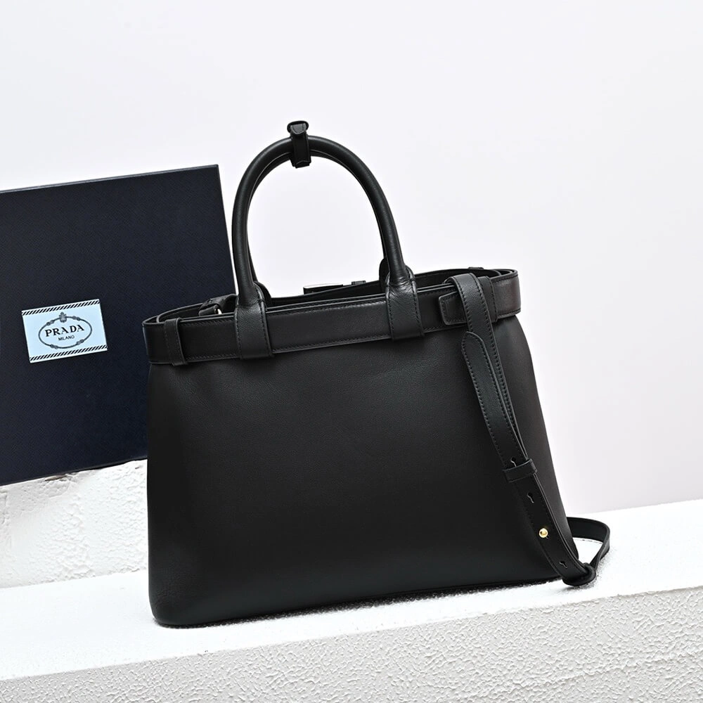 Cozy Prada Buckle medium leather handbag with double belt(high-end grade) 2962