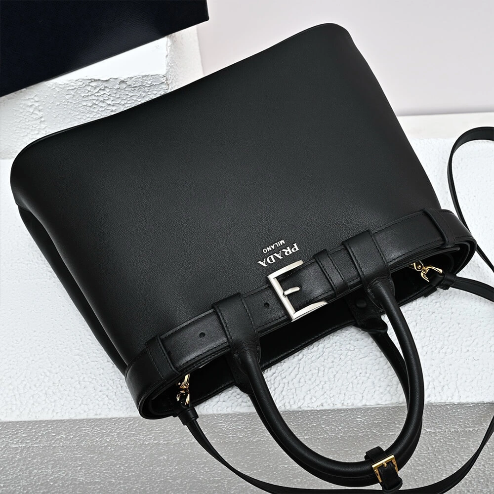 Cozy Prada Buckle medium leather handbag with double belt(high-end grade) 2962