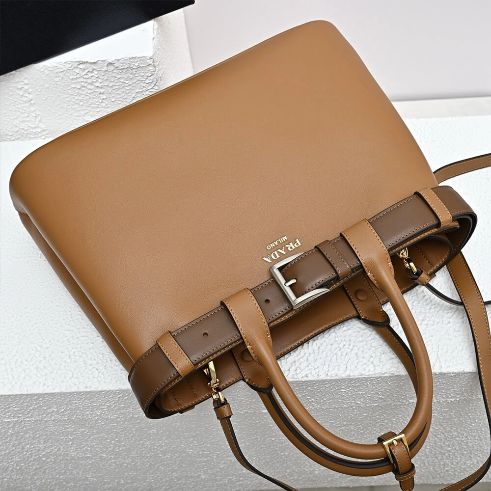 OnTrend Prada Buckle medium leather handbag with double belt(high-end grade) 2890