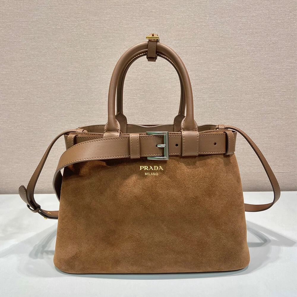 Prada Buckle small suede handbag with belt(high-end grade) Soft 3007