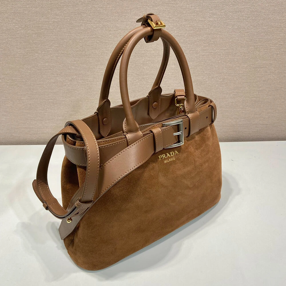 Prada Buckle small suede handbag with belt(high-end grade) Soft 3007