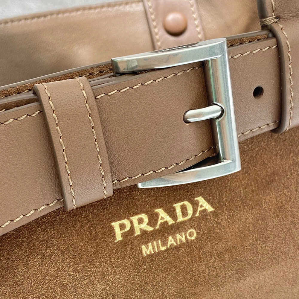 Prada Buckle small suede handbag with belt(high-end grade) Soft 3007
