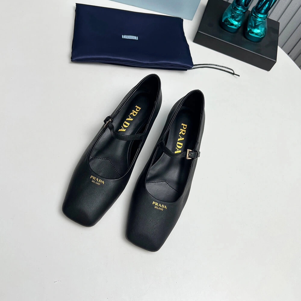 Prada Leather Mary Jane Ballerinas Affordable 3457