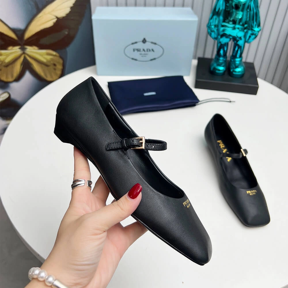Prada Leather Mary Jane Ballerinas Affordable 3457