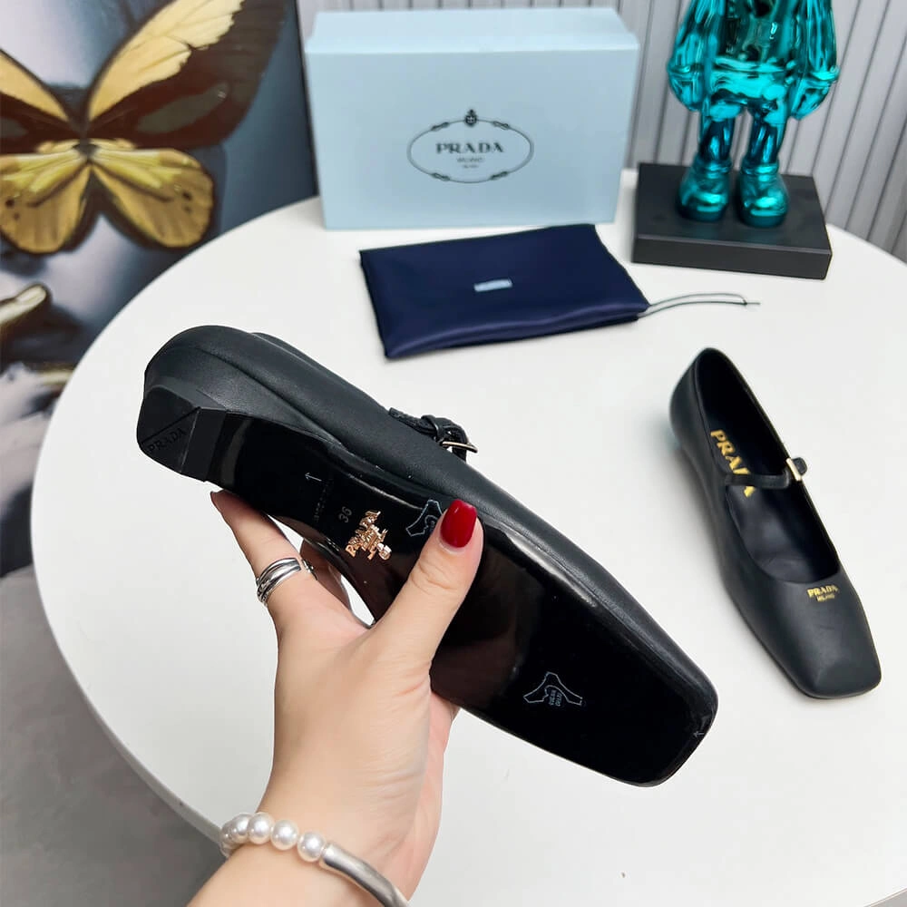 Prada Leather Mary Jane Ballerinas Affordable 3457