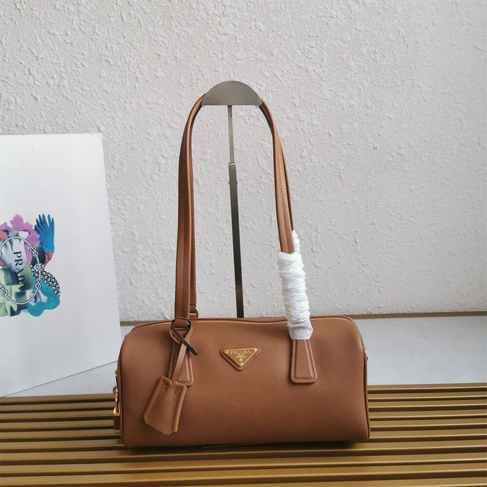 Prada Medium leather top-handle bag with padlock(high-end grade) Comfortable 3033