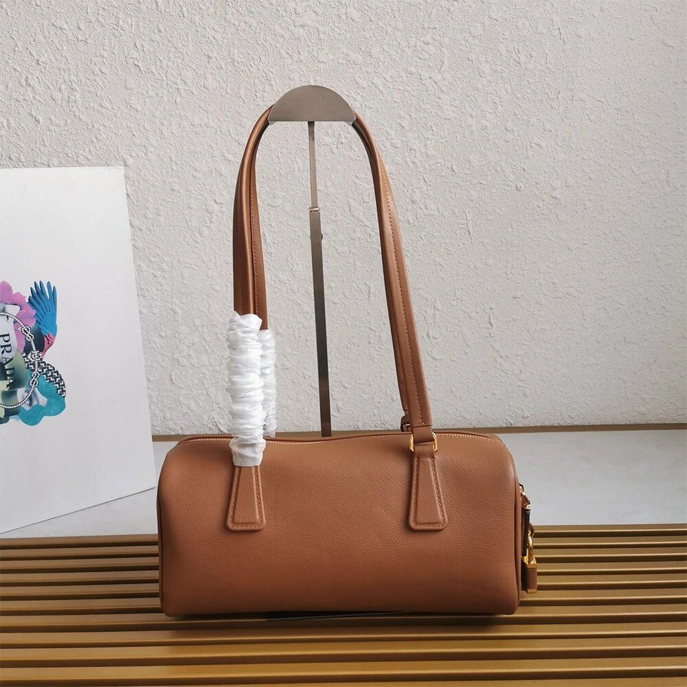 Prada Medium leather top-handle bag with padlock(high-end grade) Comfortable 3033