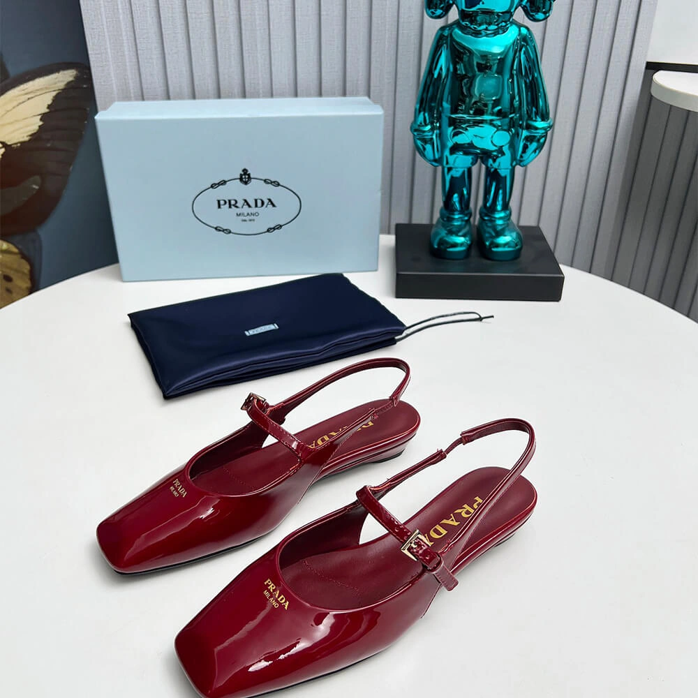 Comfortable Prada Patent Leather Slingback Ballerinas 3455
