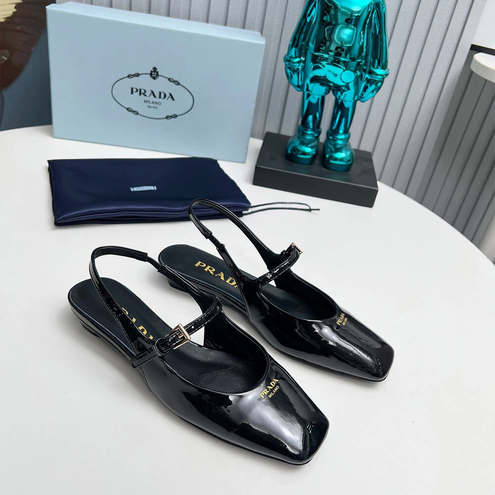Prada Patent Leather Slingback Ballerinas Practical 3449