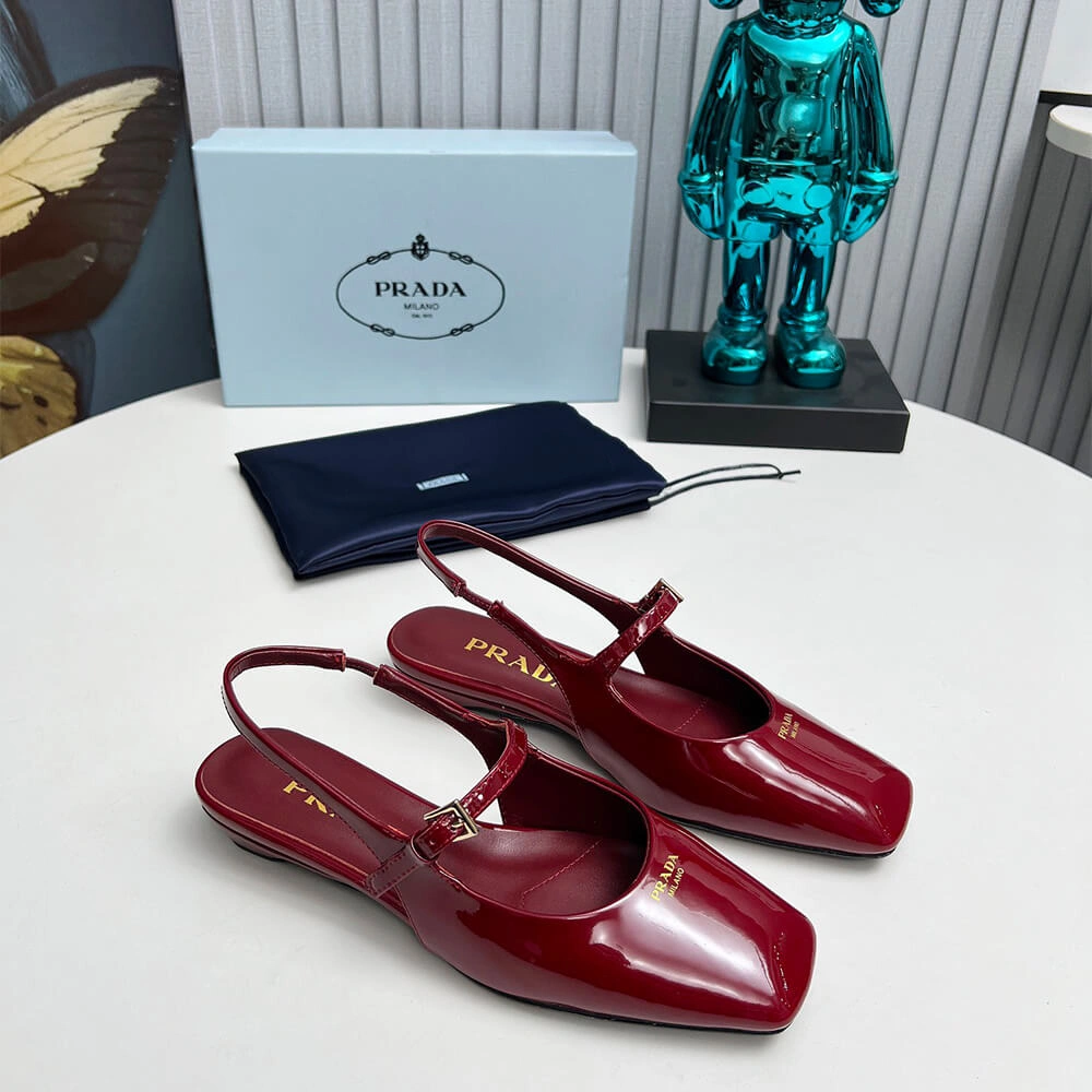 Comfortable Prada Patent Leather Slingback Ballerinas 3455