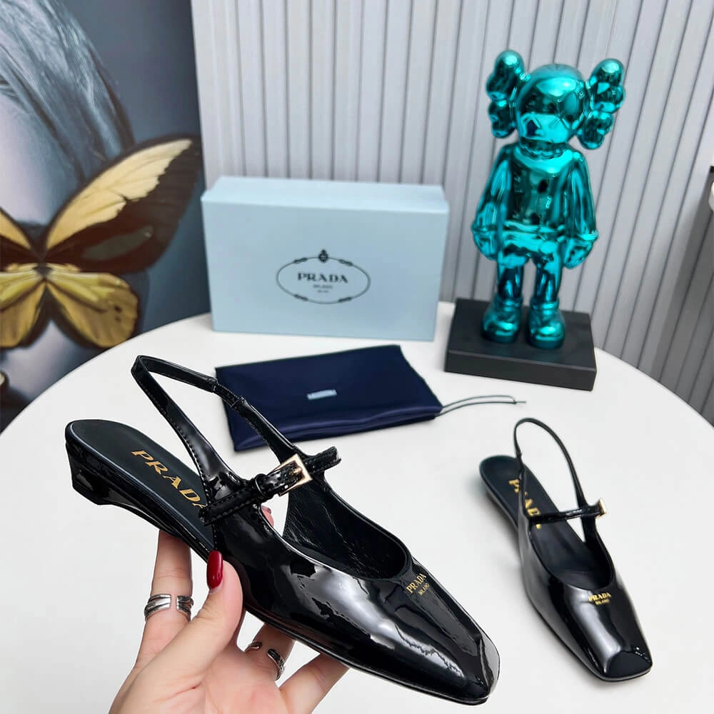 Prada Patent Leather Slingback Ballerinas Practical 3449