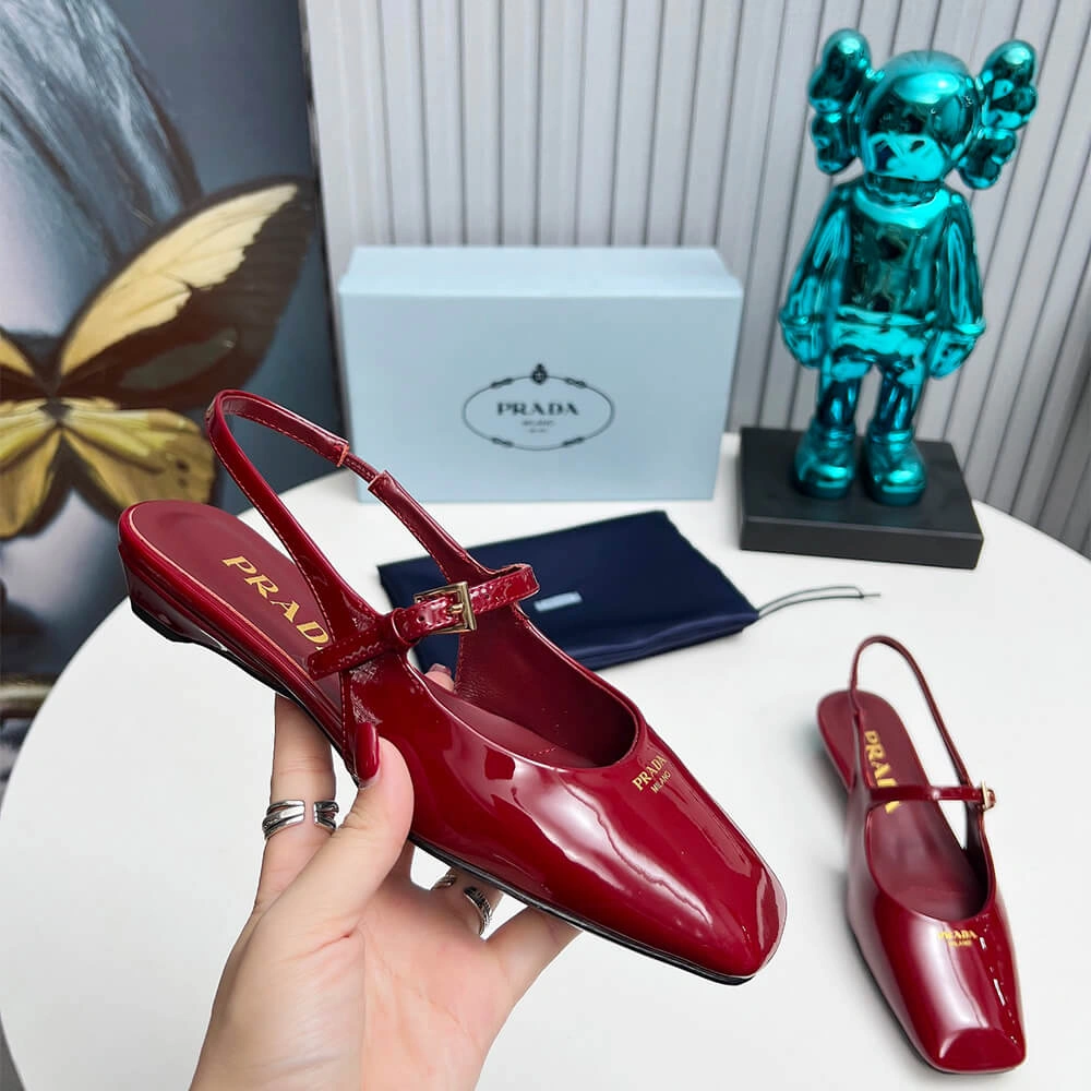 Comfortable Prada Patent Leather Slingback Ballerinas 3455