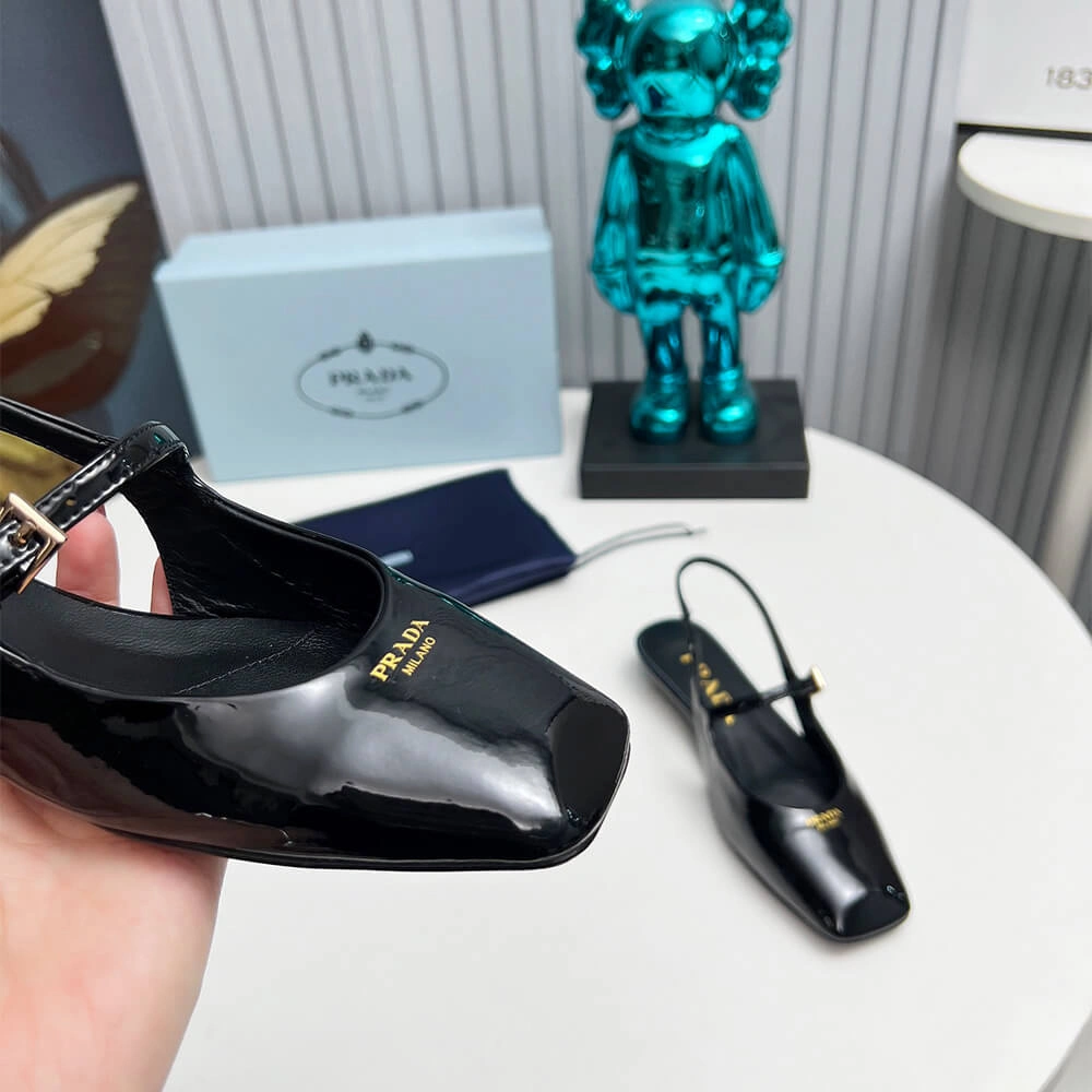 Prada Patent Leather Slingback Ballerinas Practical 3449