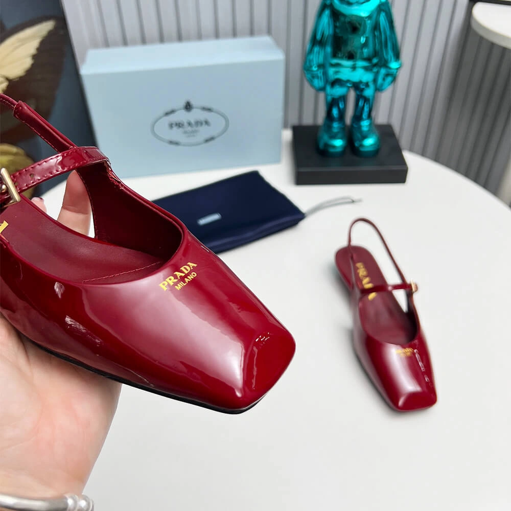 Comfortable Prada Patent Leather Slingback Ballerinas 3455