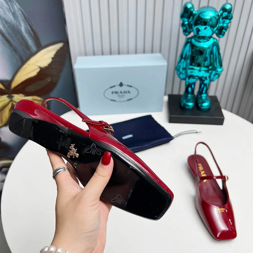Comfortable Prada Patent Leather Slingback Ballerinas 3455