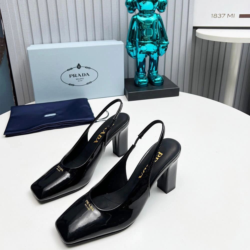 Prada Patent Leather Slingback Pumps 85 mm Stylish 3450