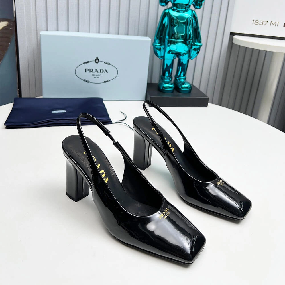 Prada Patent Leather Slingback Pumps 85 mm Stylish 3450