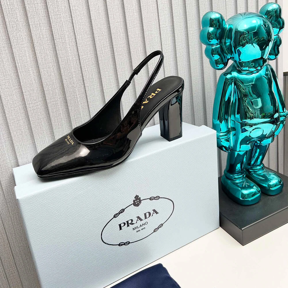 Prada Patent Leather Slingback Pumps 85 mm Stylish 3450