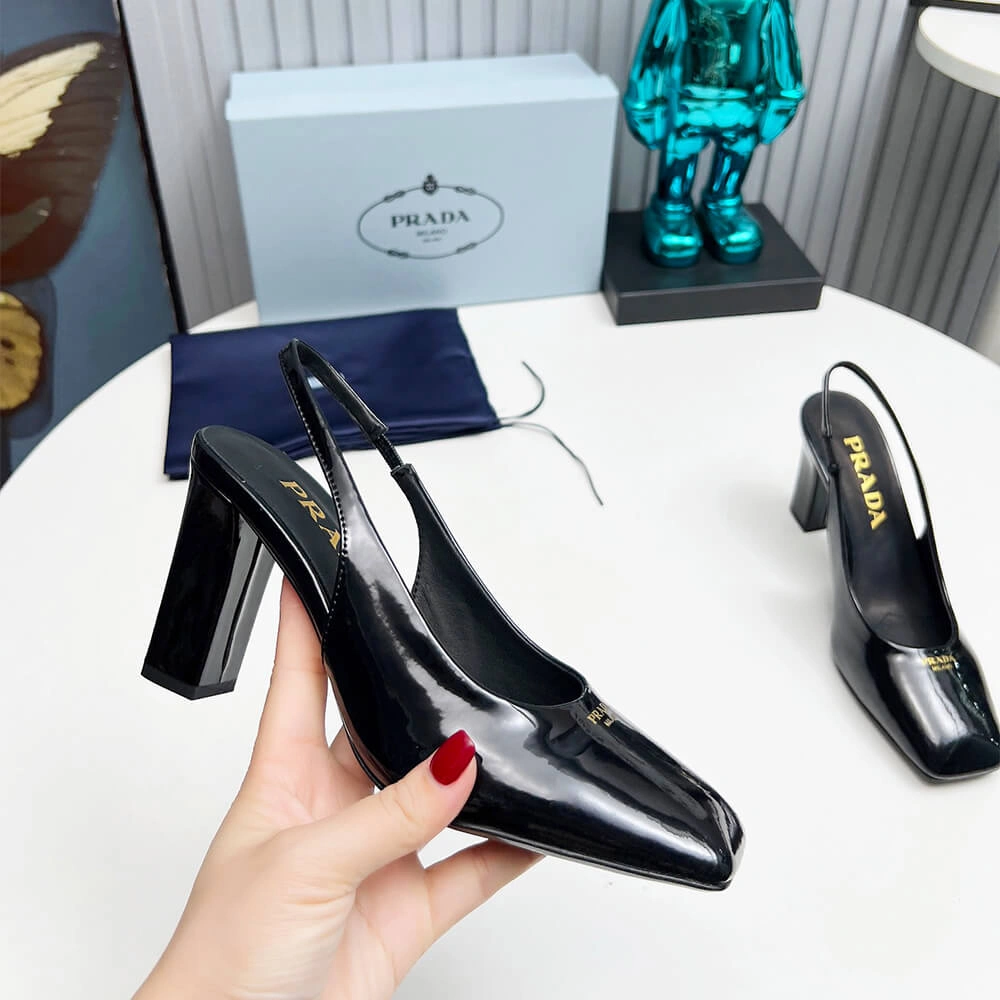 Prada Patent Leather Slingback Pumps 85 mm Stylish 3450