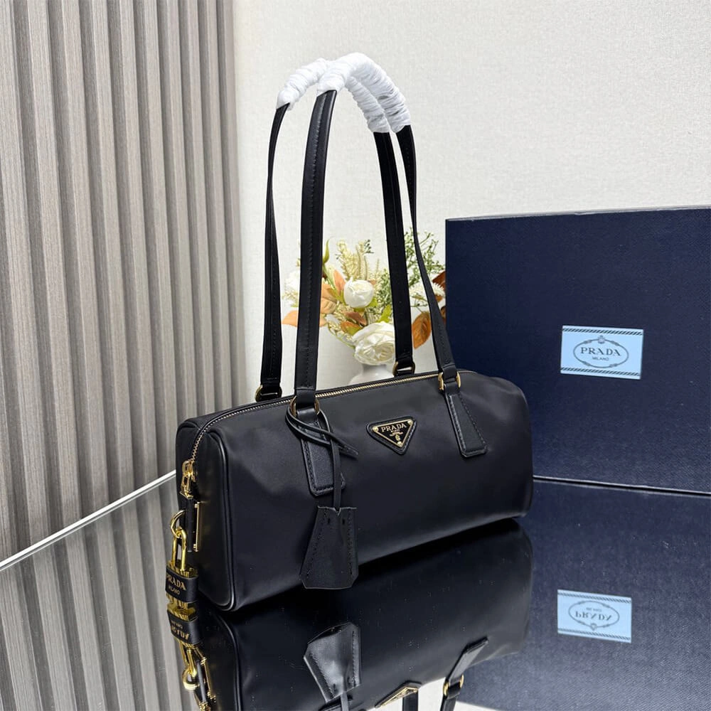 MoistureWicking Prada Re-Nylon and leather medium top-handle bag with padlock(high-end grade) 3032
