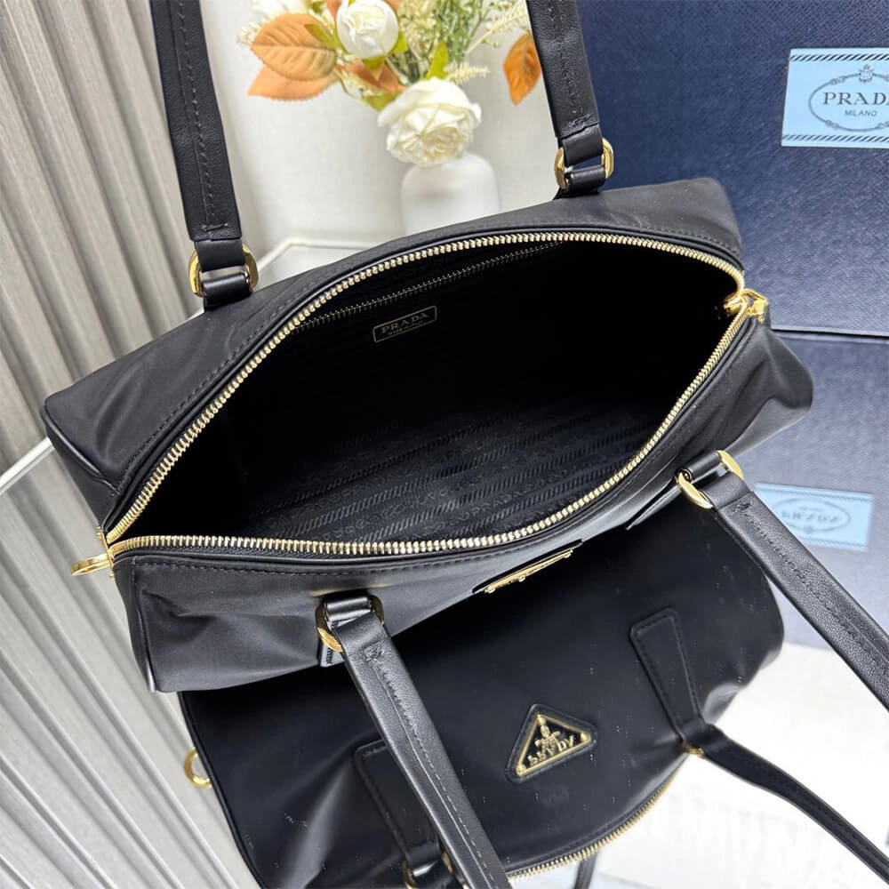 MoistureWicking Prada Re-Nylon and leather medium top-handle bag with padlock(high-end grade) 3032