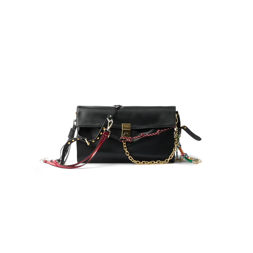 SoftTouch Prada  Sound large leather shoulder bag with charms(high-end grade) 3049