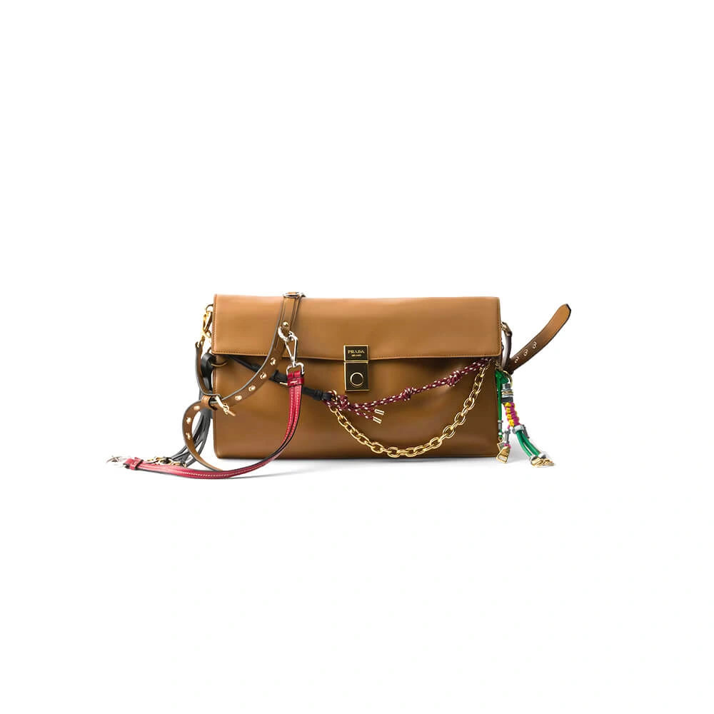 Prada  Sound large leather shoulder bag with charms(high-end grade) HighPerformance 3026