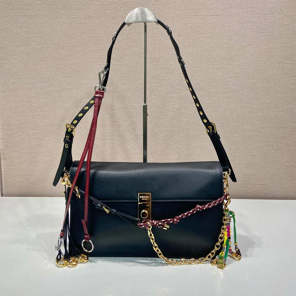 SoftTouch Prada  Sound large leather shoulder bag with charms(high-end grade) 3049