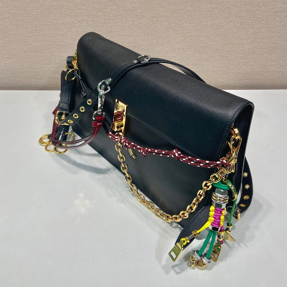 SoftTouch Prada  Sound large leather shoulder bag with charms(high-end grade) 3049